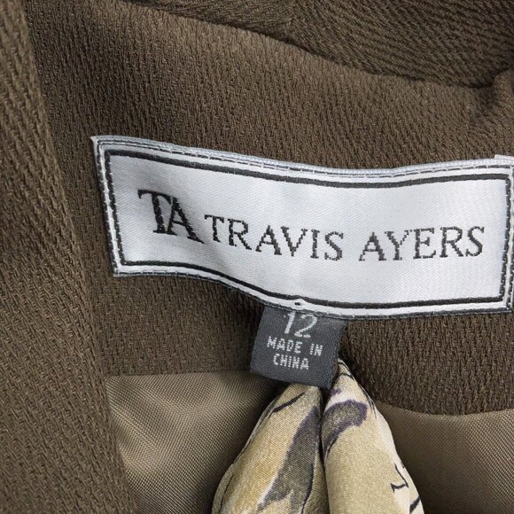 Travis Ayers Skirt Suit Women 12 30W x 24.5L Brown Floral Scarf Woven Poly - Picture 4 of 16